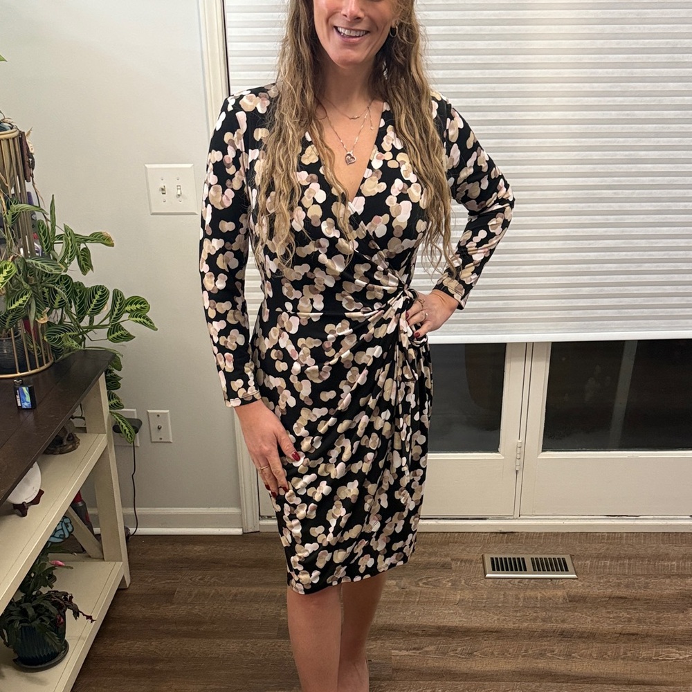 Maggy London Black and Cream Floral Dress